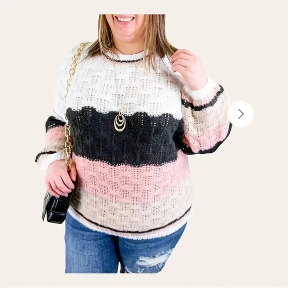 1221. BIBI TEXTURED SWEATER SIZE X-LARGE PINK/BLACK/TAN/WHITE IN COLOR BALLOON - Picture 3 of 13